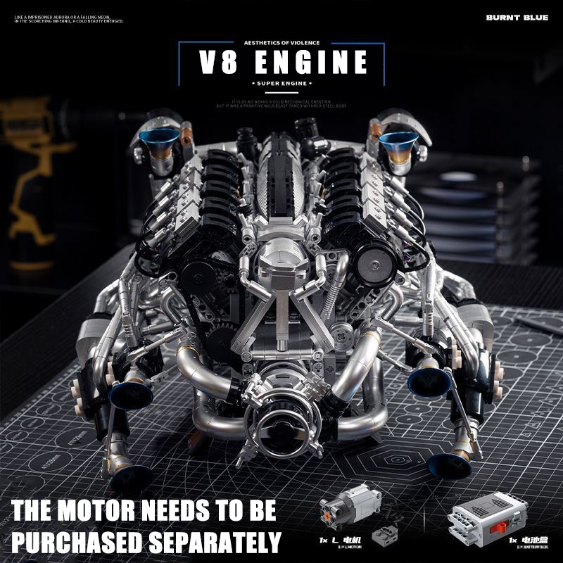 Model Kit V8 Engine - MOC Supercar V8 Motor Yapım Blokları