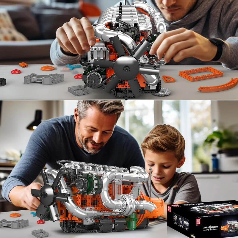 Model Kit V8 Engine - Mould King 10200 V8 Çift Turbo