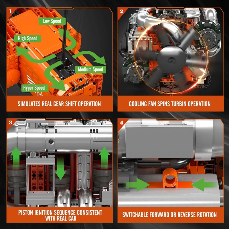 Mould King 10200 V8 Çift Turbo - Model Kit V8 Engine incelemesi ve fiyatı